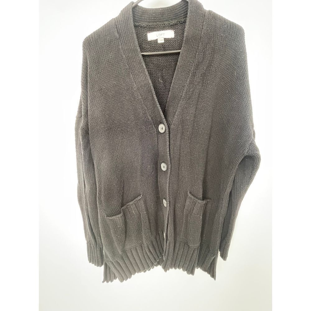 Loft size L Cozy Black Knit Cardigan with ButtonsS-17‎